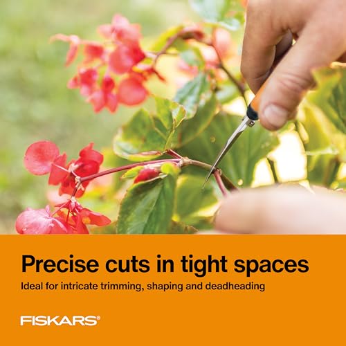Fiskars 6" Curved Micro-Tip Pruning Snips, Garden Scissors For Tight Spaces | Take-Apart Design, For Intricate Trimming & Shaping, Steel Blades with Easy Action Spring, SoftGrip Handles, Sheath Included - style: Curved Snips