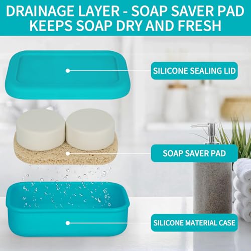 Leak Proof Travel Soap Case,Large Silicone Travel Soap Holder,Portable Soap Box with Drainage Layer,Bathroom Shatter Proof,Suitable for Travel, Bathroom, Camping, Gym(Green) - color: Green