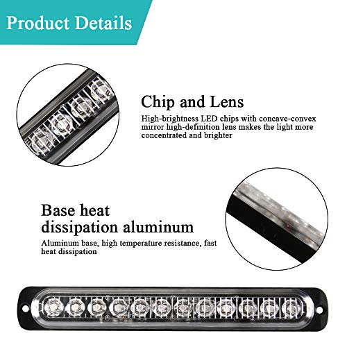 2pcs 12LED Red&Blue Led Light-Head Emergency Beacon Hazard Warning Light Flashing Strobe Light Bar Recovery Breakdown Surface Mount for Construction Vehicle Car Truck Trailer Caravan 12-24V - color: Red&Blue