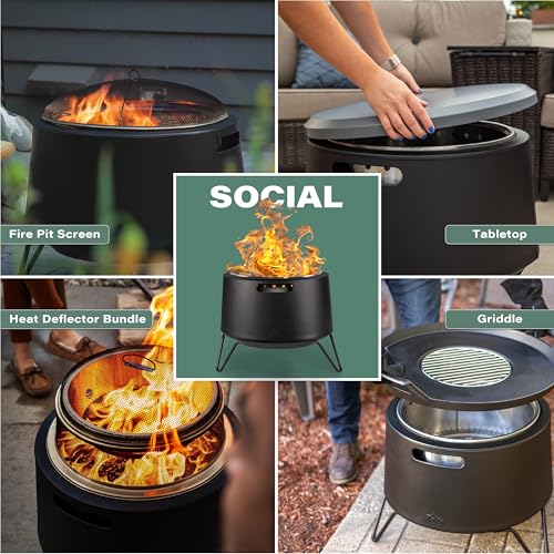 TIKI Social Smokeless Fire Pit, 20 in Wood Burning Fire Pit with Cover | Black, 20-Inch, Stainless Steel, Portable, Wood-Burning, For Patio, Camping Friendly, Includes Cover, Removable Ash Pan - style: Social Fire Pit