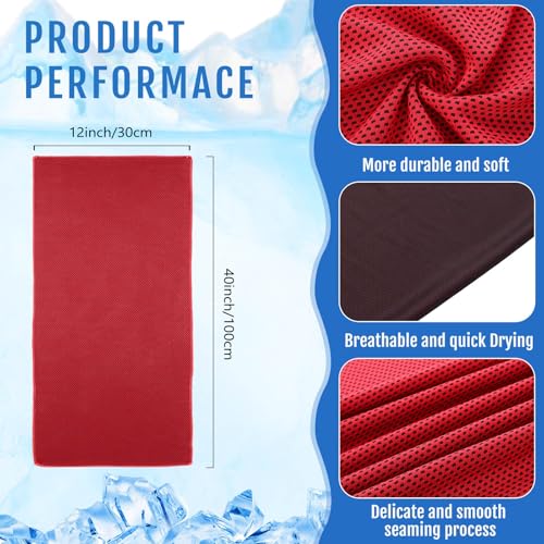 Hosuly 6 Pack Cooling Towel 40" X 12", Cool Neck Wrap,Red | Cooling Rag for Neck and Face, Ice Breathable Chilly Towels, Portable Bag, Quick Cooling for Hot Weather - color: Red