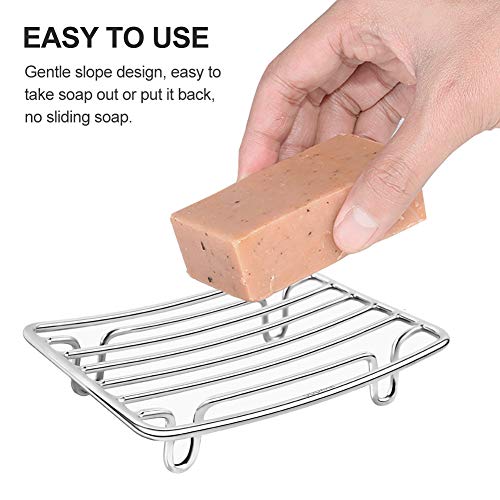 Soap Dish, Stainless Steel Bar Soap Holder for Shower, Self Draining Stand Soap Saver for Bathroom, Kicthen Sink and Countertop, Chrome 1-Pack - color: Chrome-rectangular 1p