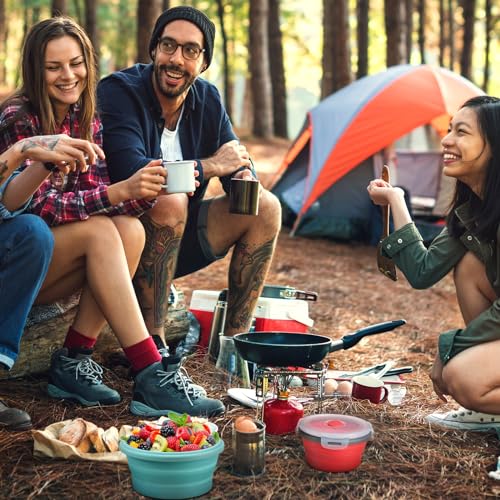 Suclain 4 Pcs Collapsible Bowls with Lids Silicone Camping Food Storage Container Expandable Folding Salad Lunch Box Travel Container for Hiking Camping - color: Red, Pink, Blue, Green