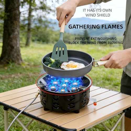 3 in 1 Portable Windproof Camping Stove Gas Cooking Burner, 21000W Propane Burners with Piezo Ignition and Carrying Bag for Outdoor Backpacking Picnic Hiking