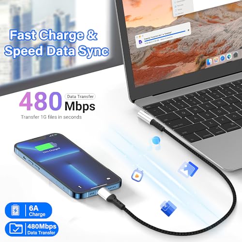Short USB Type C Charging Cable USB A to C Cable 6A Fast Charging Cord 90 Degree Type C Charger Cable for Car Cell Phone Tablet and USB C Devices 9.8in (Right Angle A to C) - style: Right Angle A to C