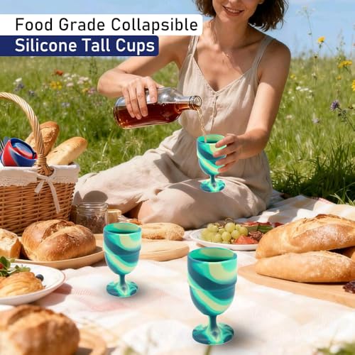 1 Pack Portable Collapsible Silicone Wine Glasses, Collapsible Silicone Cup, Travel Camp Wine Glasses for Picnic Indoor Outdoor, Reusable, Capacity 7 Oz, Green, Height 4.72 Inches