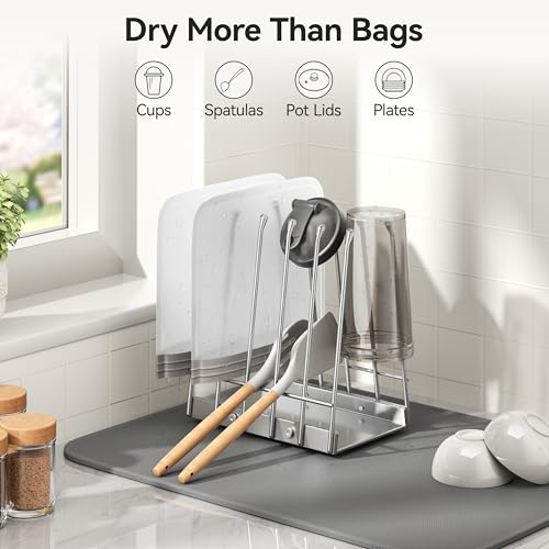 Reusable Bags Drying Rack, Plastic Bags Dryer for Ziplock Lerine Silicone Gallon, Snack, Sandwich Storage Bags, Silver - color: Silver