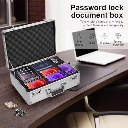 LOCKCURX Security Lock Boxes - 16.9 x 12.2 x 6.3 Inch Large, Portable Locking Storage Totes with Dual Combination Locks, Medicine Lock Box, Lock Boxes for Personal Items, Cash & Briefcase - Silver - color: Silver, size: Large