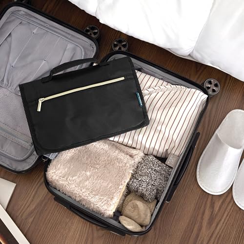 PAVILIA Hanging Toiletry Bag for Women Men Foldable Travel Organizer, Black - color: Black