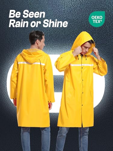 Mens Long Hooded Safety Rain Jacket Waterproof Emergency Raincoat Poncho - color: Yellow, size: X-Large