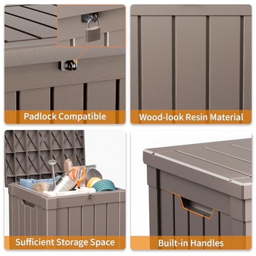 PatioZen 50 Gallon Resin Deck Box, Lockable Patio Outdoor Storage Box for Furniture, Garden Tools and Tools Storage, Waterproof Outside Storage Boxes - Grey - color: Grey, size: 50 Gallon