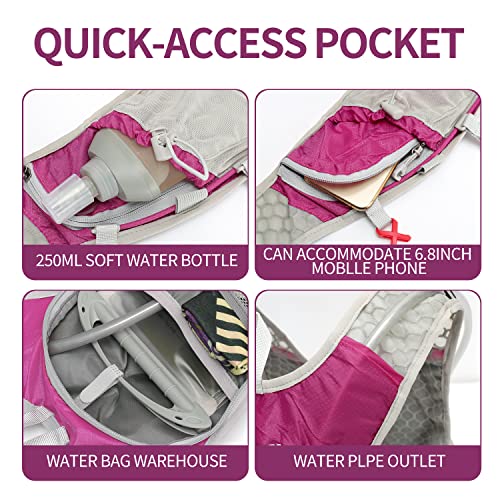 IX INOXTO Hydration Pack Backpack, Lightweight Water Backpack with 2L Hydration Bladder Daypack for Men Women,Running Hydration Vest for Trail Running Hiking Cycling Race Climbing - color: Pink