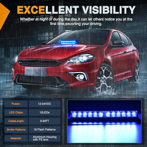 Nilight 12LED Traffic Advisor Strobe Light Bar Blue Hazard Safety - color: Blue, size: 12LED