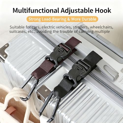 2 Pack Add a Bag Luggage Straps - Adjustable Suitcase Belts Travel Accessories - Jacket Gripper Arm Saver Easy to Carry Your Extra Bags (Black,Four Hooks)