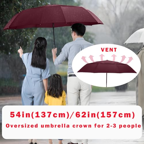 MRTLLOA Compact Golf Umbrella, 10 Ribs Vented Windproof Travel | 49/54/62 Inch Large Oversize, Double Canopy, Quick-Dry Fabric, Lightweight, Umbrellas for Rain - color: Burgundy, size: 54 Inch