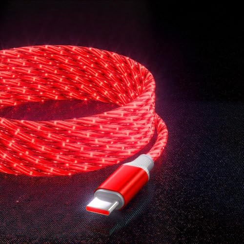 IHAO USB C to C Charger Cable PD Fast Charge and High Speed Sync Visible Starry LED Current Flowing Compatible with All USBC Device-Starry Red C to C 39Inches - color: Starry Red C to C