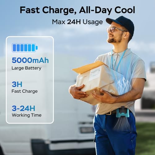 AMACOOL Mini Portable Waist Fan Clip on, 13000RPM Wearable Shirt Belt Fan - color: BLUE
