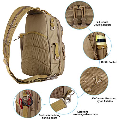PLUSINNO Fishing Backpack Tackle Bag, Water-Resistant Backpack with Rod Holder, Ideal Gifts for Men - color: Khaki Single Backpack