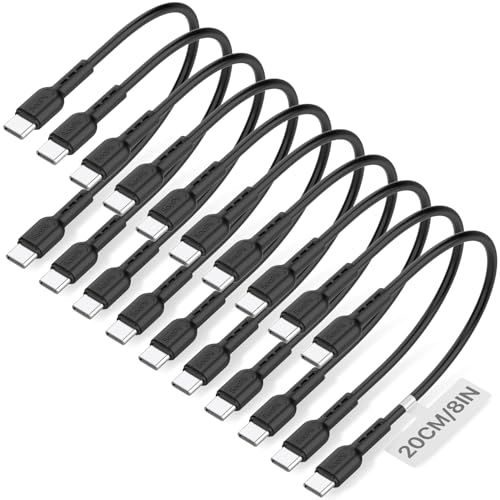 SOOPII 10-Pack Short USB C to USB C Cables,8 Inch/0.7Ft 60W Type C Fast Charging Cables,Compatible with lPhone,Galaxy,lPad,MacBook,Charging Station and Power Bank Accessory(Black) - color: Black, size: C to C-10P(60W)