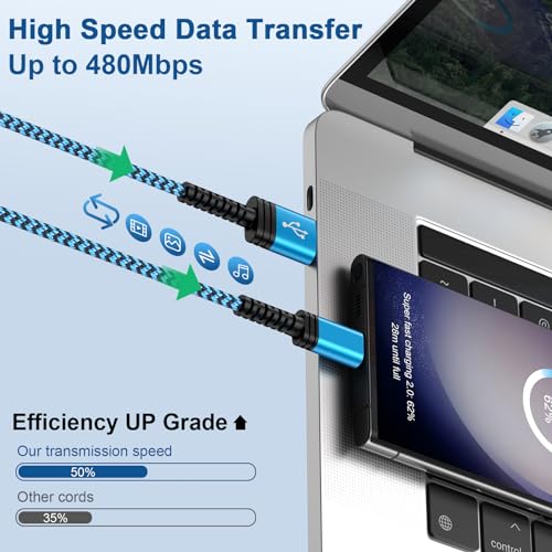 Samsung S24 S25 S26 Fast Charger Type C Cord 2Pack/3FT Braided USB C to USB A Car Charging Cord for Samsung Galaxy A17 A16 A15 5G,A55,A54,A25,A35,A14,S24,S23,S22,S21,S20,iPhone 17 16 15 Pro,Pixel 9,8 - color: Blue,Purple