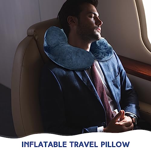 Xtinmee 2Pcs Self-Inflatable Pillow Soft Airplane Travel Pillow with Compact Bag for Long Flight Neck Cushion for Head Support Car Home Office 12.2x11.81x5.91in(Gray, Blue) - color: Gray, Blue