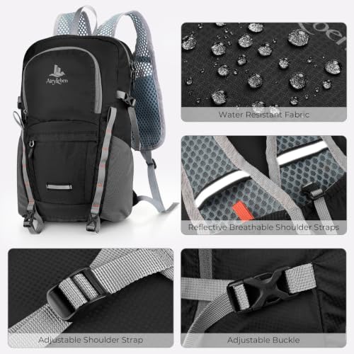 20L Small Hiking Backpack for Women Men,Lightweight Packable Travel Daypack | Water-Resistant Fabric, Quick Access Pocket, Adjustable Strap, Foldable Day pack for Camping, Cycling, Travel (Black) - color: Black