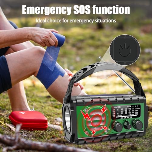 Solar Powered Emergency Hand-Crank Radio with 20,000mAh Battery, Clear Reception, Supports AM/FM/SW/NOAA Weather Broadcasts, Features a Dual-Mode LED Flashlight and Phone Charger for Camping