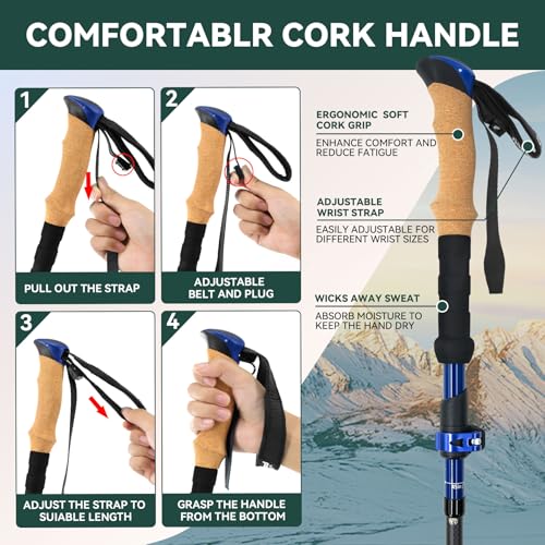 Carbon Fiber Trekking Poles, Lightweight Hiking Sticks with Cork Grip 2 Pcs - color: Blue