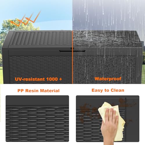 130 Gallon Outdoor Storage Box Waterproof, UV Resistant Resin Deck Box for Patio Furniture, Outside Storage Box for Garden Tools, Patio Cushions, Black - color: Black, size: 130 Gallon