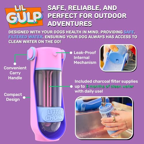 Lil Gulp Dog Water Bottle 15 Fl oz Filtered Portable Travel Bottle (Blue)