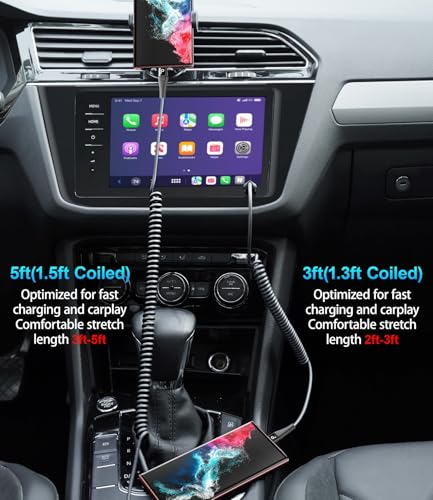 USB C to C Cable for Car 3FT&5FT, Coiled USB C Fast Charging Cable for | iPhone 17 Short USB Type C Cable for iPhone 17/16/15/Pro Max/Plus/Samsung Galaxy S23, Compatible All Type C Devices-Black - color: Black, size: 3FT/5FT, style: USB C to USB C