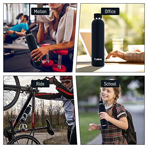 Exllena Slim Insulated Water Bottles for Travel 25oz with Clip, Double Wall Vacuum Stainless Steel Water Bottle Keeps Drinks Cold 24 Hrs/Hot 12 Hrs, 100% Leakproof, BPA Free(Black) - color: Black, size: 25.4 Ounces