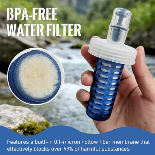 Collapsible Water Bottle with Filter for Travel Hiking Camping 700ML | TPU Soft Flask, BPA‑Free, Water Bottle for Outdoor Use with 0.1 Micrometer Hollow Fiber Membrane Filter, Silicone Bite Valve - color: Blue-700ML