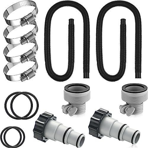 Upgrade 2 Pcs 1.5'' Diameter 59'' Length Swimming Pool Filter Hose with 4 Clamps 2 pcs 1.25 to 1.5 Type B Adapter 2 Replacement Hose Adapter W/collar for Pumps Above Ground Pools(Black) - color: Black