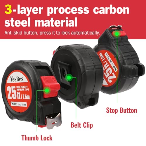 Tape Measure 25 ft, 10 Pack Bulk Easy Read Measurement Tape, Self-Locking Measuring Tape Retractable 25 FT by 1 in - color: 10 Pack