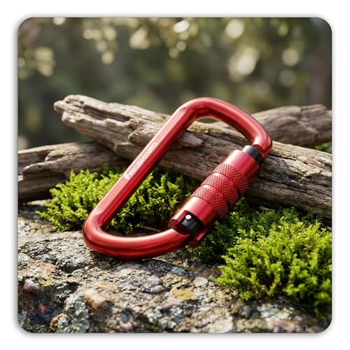 FresKaro 3inch 12kN-2698lbs Auto Locking Carabiner Clips, Solid D Shape, Heavy Duty 7075 Aluminum, Lightweight 1.09oz, Rust Proof, for Hammock, Hiking, Dog Leash, Keychain etc., Multi-Colors - color: Red-3pcs