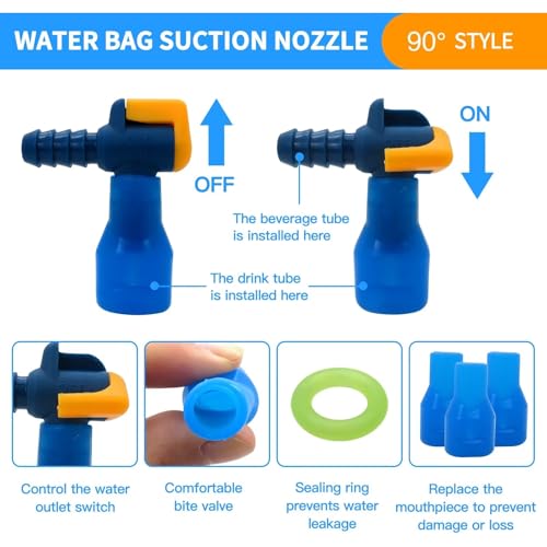 Premium 4-Pack Bite Valve Replacement Mouthpieces for Camelbak and Most Brands, with Shutoff Valve and Tube O-Ring for Hydration Bladder and Backpack Water Reservoir