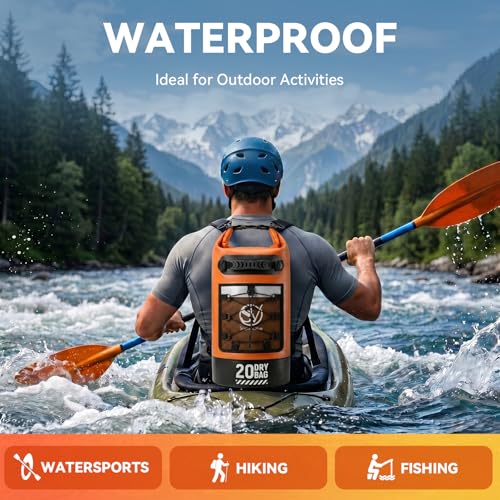 Waterproof Dry Bag, Kayaking Paddle Boarding Floating Backpack 20L Orange - color: Orange, size: 20L