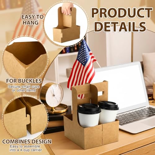 TaoBary 25 Set Back to School 2 Cup Drink Carrier with Handle Teacher Gifts | Portable, Foldable, Tray Drink Holder, Disposable, Cardboard Coffee Cup Holder for Hot Cold Drinks with Pencil Gift Tag Stick