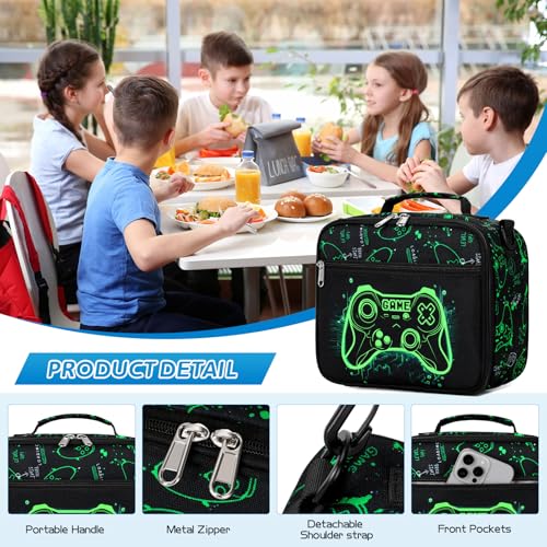 DIGOBAY Insulated Lunch Box for Kids Boys Cool Luminous Gamer Lunch Bag - color: Green