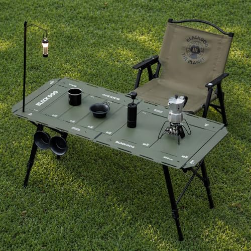 BLACKDOG IGT Camping Table, Portable Folding Camp Table for Outdoor | Adjustable Height 16"-24"，IGT Modular System Compatibility， 7 Expandable Plates, Aluminum，with Carry Bag，48.8" L x 22.8" W - color: Jungle Green