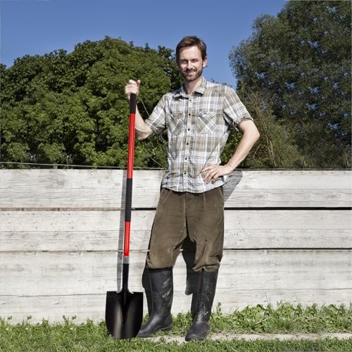 VNIMTI Heavy Duty Gardening Shovel, 56 Inch Round Blade with Fiberglass Handle (Red) - color: Red