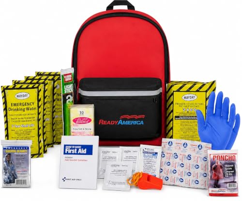 Ready America 70180 72 Hour Emergency Kit, 1-Person, 3-Day Backpack, Includes First Aid Kit, Survival Blanket, Emergency Food Portable Disaster Preparedness Go-Bag for Earthquake, Fire, Flood - size: 1 Person