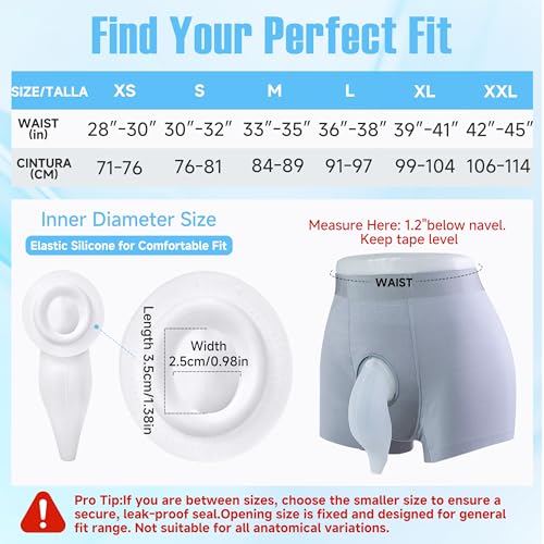 External Catheter for Men, Wearable Kit with 1000mL Urine Bag | 39.4 in silicone tube with two adjustable straps and a separate stabilizer - size: S