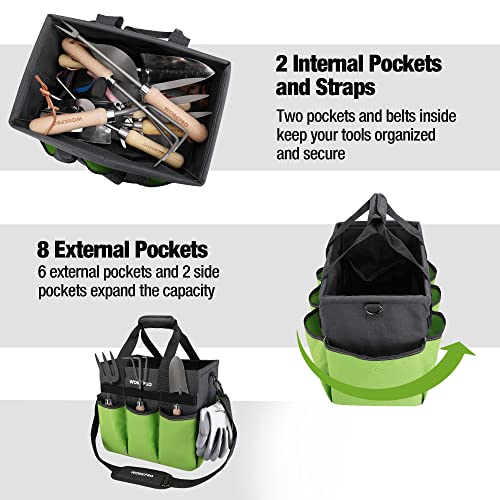 WORKPRO Garden Tool Bag, 10 Pockets and Shoulder Strap, Green | Heavy Duty Gardening Organizer Tote Bag, Standable Garden Tool Organizer (Tools not Included) - color: Green