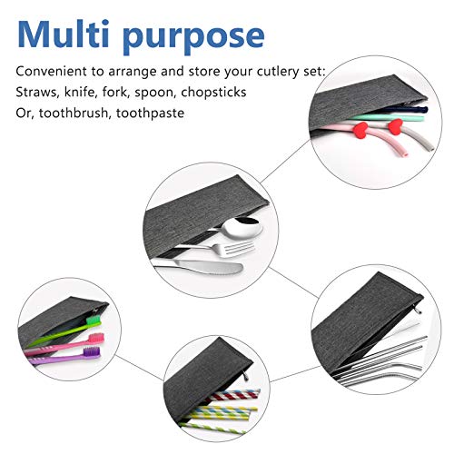 Aosbos Reusable Straws & Chopsticks Case, Portable Carrying Bag, Small Pouch for Stainless Steel, Silicone, Plastic, Straws, Travel Utensil Sets - Grey - color: Grey x 1