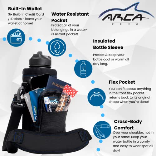 Arca Gear 40 oz Hydro Carrier - Insulated Water Bottle Sling w/Carry Handle, Shoulder Strap, Wallet and Two Pouches - The Perfect Flask Accessory - Lagoon Blue - color: Lagoon Blue