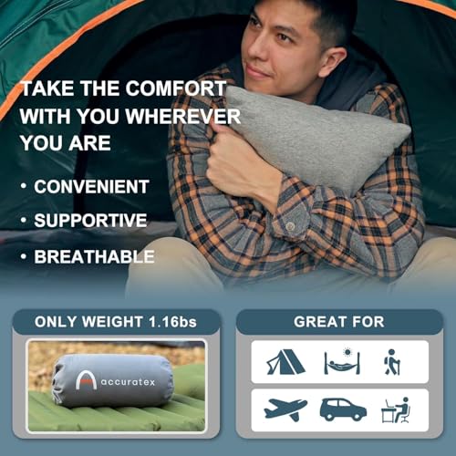 ACCURATEX Camping Pillow, Shredded Memory Foam Compressible Travel Pillow | 100% Cotton Breathable Cover, Small Backpacking Accessories, Sleeping Essentials, Portable Car Airplane Headrest Pillow - color: Navy