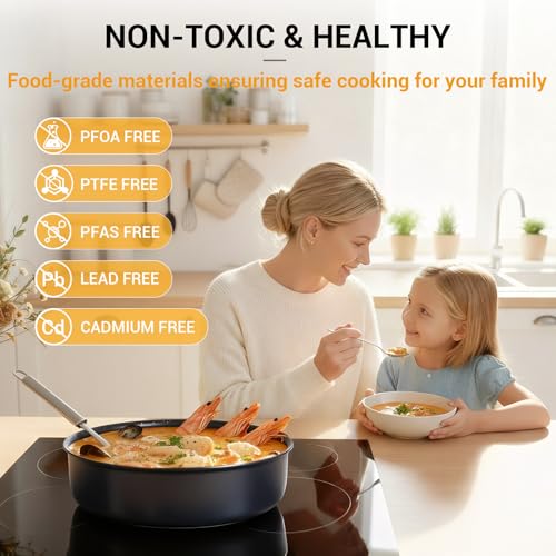 Ammeloo 21-Piece Ceramic Pots and Pans Set Non Stick with Detachable Handles and Egg Frying Pan, Non-Toxic Cookware, Induction Ready, Oven Safe, Stackable for Storage, Black Speckled - color: Egg Pan Set
