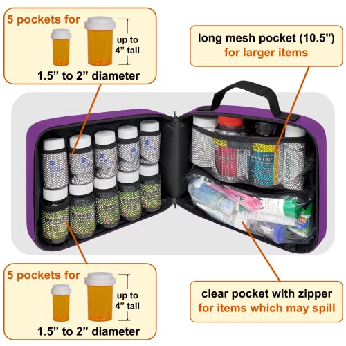 Large Pill Bottle Organizer & Medicine Bag for Travel, Purple - color: - LG Purple